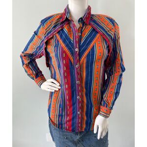 Vintage Western Shirt Womens Small Southwestern Navajo Striped Rodeo Boho Aztec
